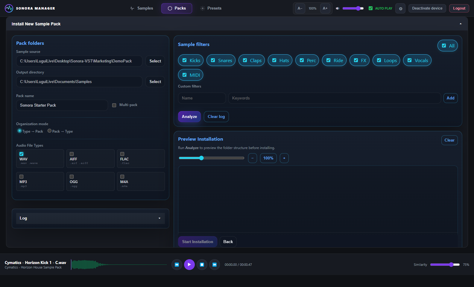 Install new sample pack configuration