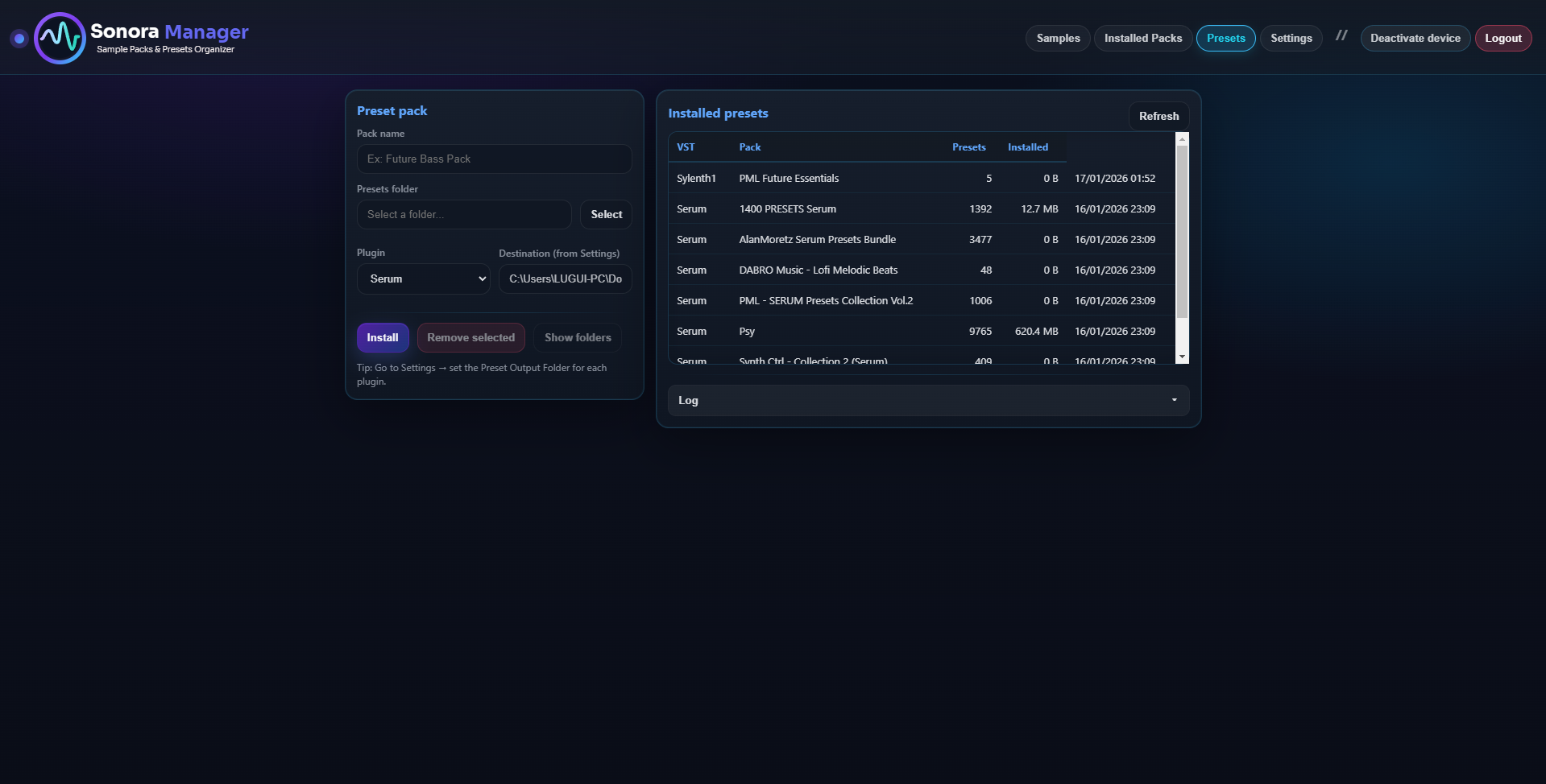 Presets interface