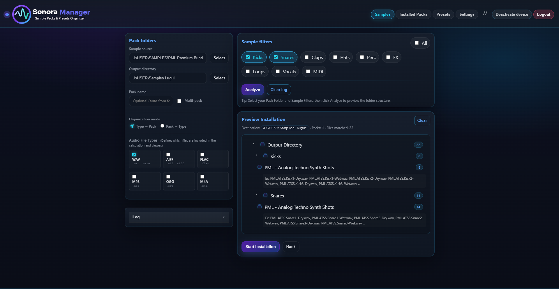 Samples interface